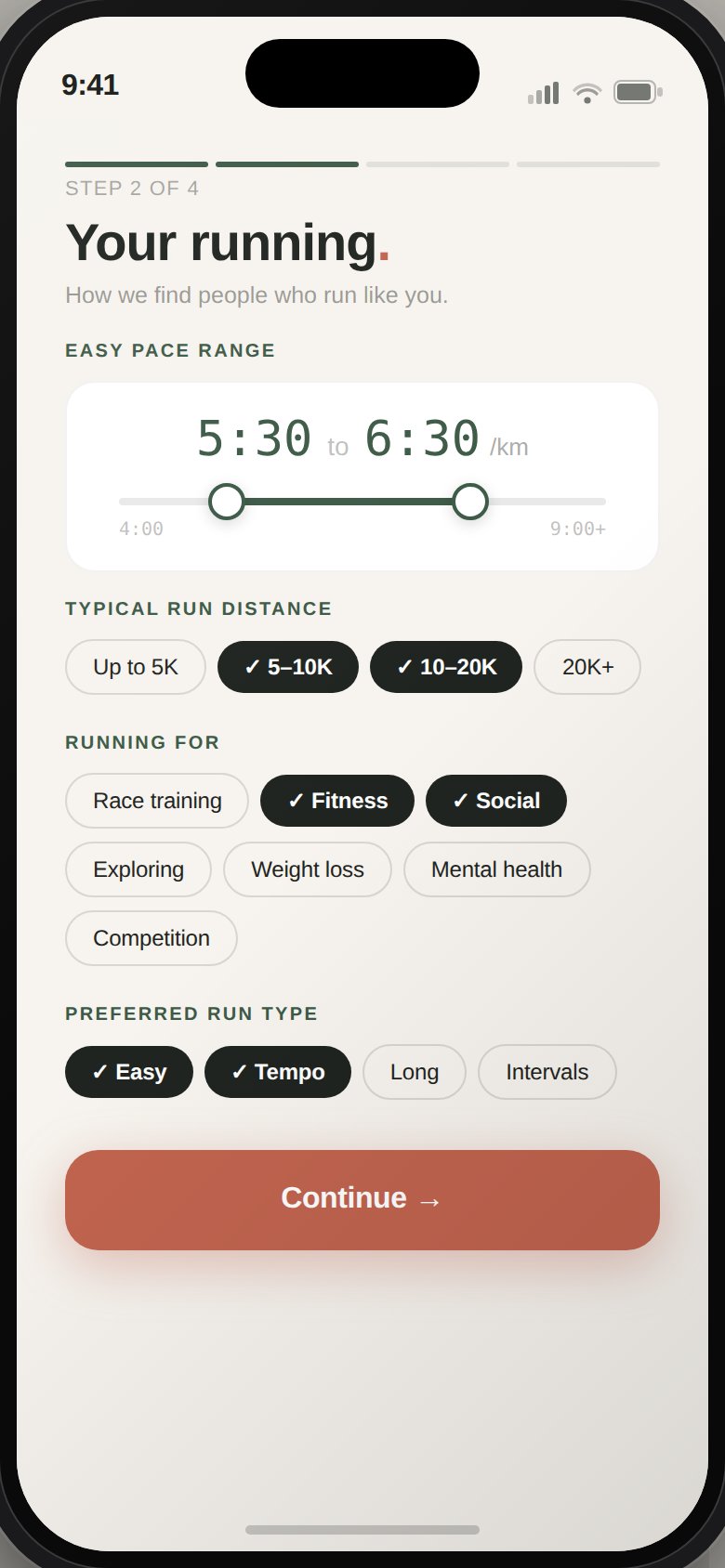 Running profile