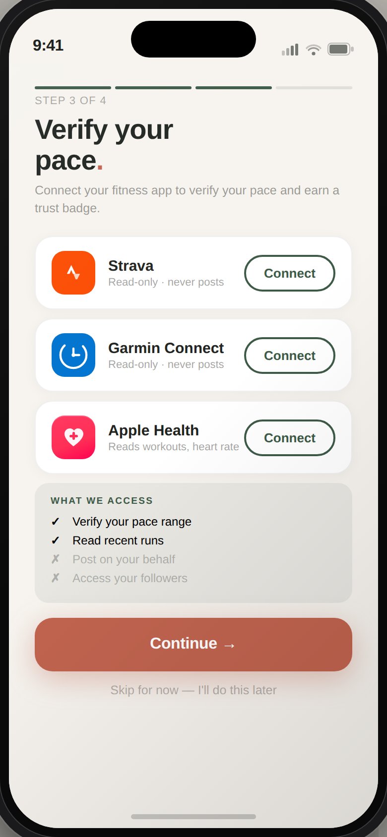 Verify pace